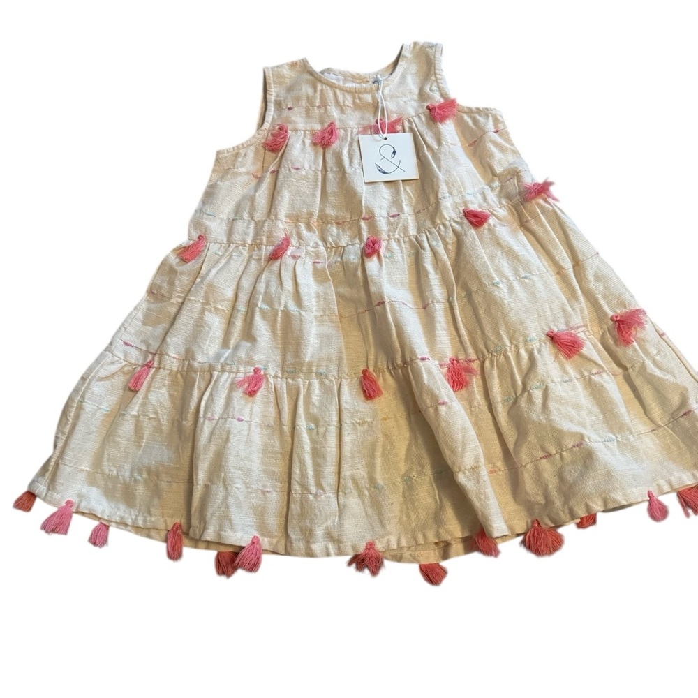 Poppet and fox  Ivory Dress with Coral Tassels